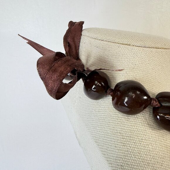 Kukui Nut Lei Necklace Brown Tropical Hawaiian Luau Tiki Party - Picture 6 of 7